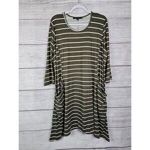 Trendyland Striped Stretchy Shirt with Pockets Green and White Size 3X